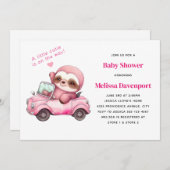 Invitation Sourire rose Sloth dans un Baby shower convertible (Devant / Derrière)