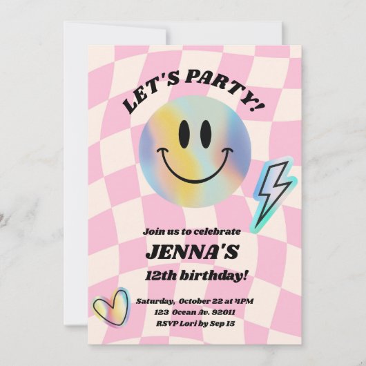 Invitation Sourire tendance Rétro Anniversaire (Devant)