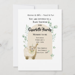 Invitation Souris Baby shower mignonne et Pram