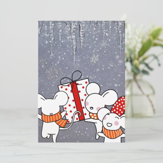 Invitation Souris blanches heureuses (Debout devant)