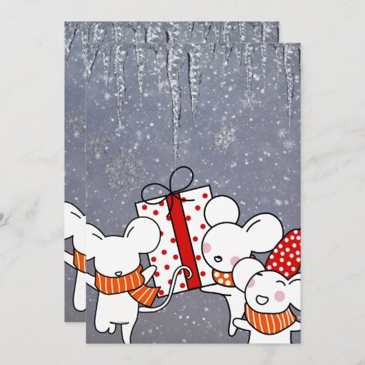 Invitation Souris blanches heureuses (Devant / Derrière)