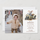 Invitation Souris d'aquarelle en vert 1er anniversaire (Devant)