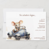 Invitation Souris d'aquarelle mignonne dans Blue Kid's Birthd (Devant)