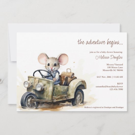 Invitation Souris d'aquarelle mignonne en Baby shower de voit (Devant)