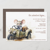 Invitation Souris d'aquarelle mignonne en Baby shower de voit (Devant / Derrière)
