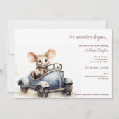 Invitation Souris d'aquarelle mignonne en Baby shower voiture (Devant)