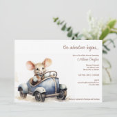 Invitation Souris d'aquarelle mignonne en Baby shower voiture (Debout devant)