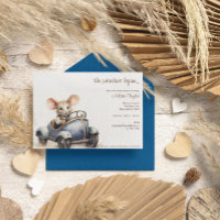 Souris d'aquarelle mignonne en Baby shower voiture