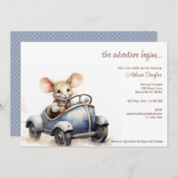 Souris d'aquarelle mignonne en Baby shower voiture