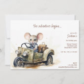 Invitation Souris d'aquarelle mignonne en voiture verte Anniv (Devant)
