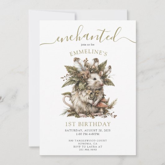 Invitation Souris de forêt enchantée 1er anniversaire (Devant)