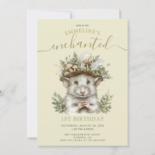 Invitation Souris de la forêt enchantée 1er anniversaire (Devant)