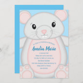 Invitation Souris fête d'anniversaire bleu (Devant / Derrière)