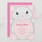 Invitation Souris fête d'anniversaire rose (Devant / Derrière)