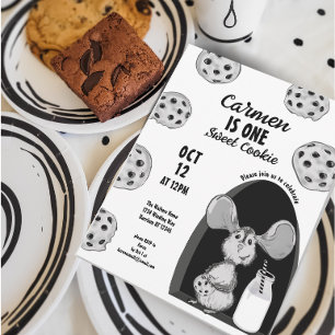 Invitation Souris Lait et Cookies Douce Premier Anniversaire