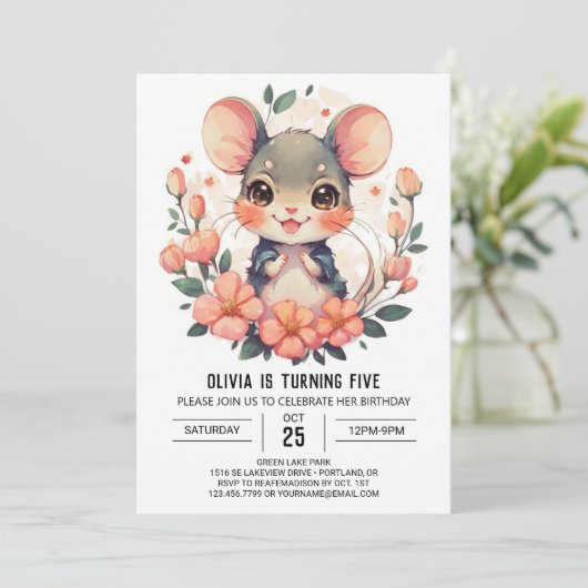 Invitation Souris magique Rodent Anniversaire (Debout devant)