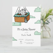 Invitation Souris mignonne dans le panier de ballon Baby show (Debout devant)