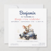 Invitation Souris mignonne dans une voiture Anniversaire de e (Devant)