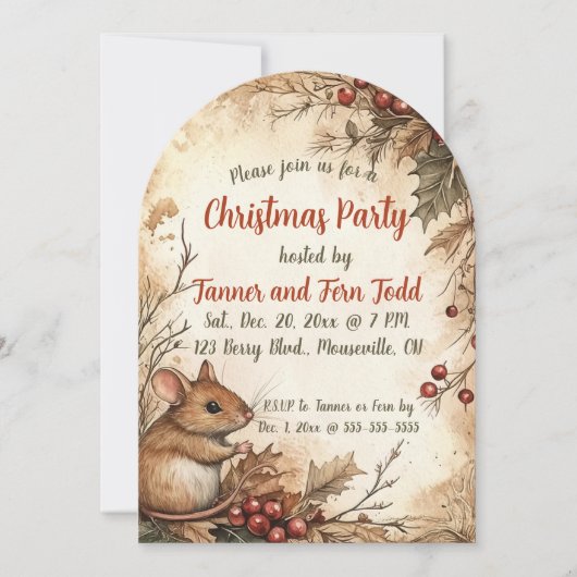 Invitation Souris Modifiable Et Fête De Noël Berries (Devant)