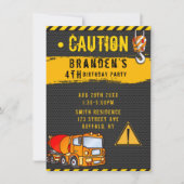 Invitation Sous Construction Camions de prudence Anniversaire (Devant)