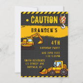 Invitation Sous Construction Camions de prudence Anniversaire (Devant)