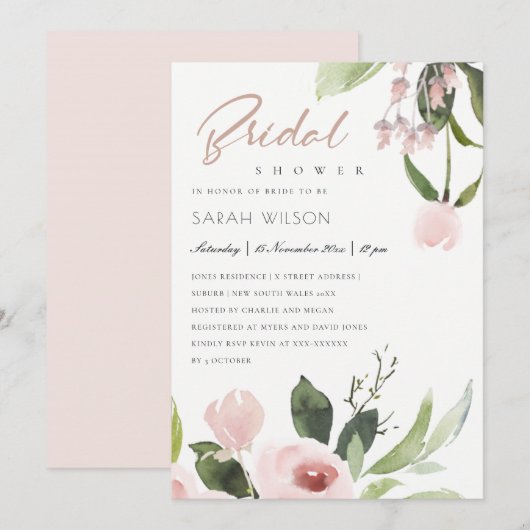 INVITATION SOUS-COULEUR LAVÉ ROSE BLANC FÊTE DES MARIÉES FLOR (Devant / Derrière)