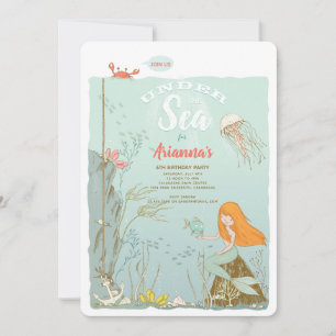 Invitation Sous la fête d'anniversaire de la sirène de mer