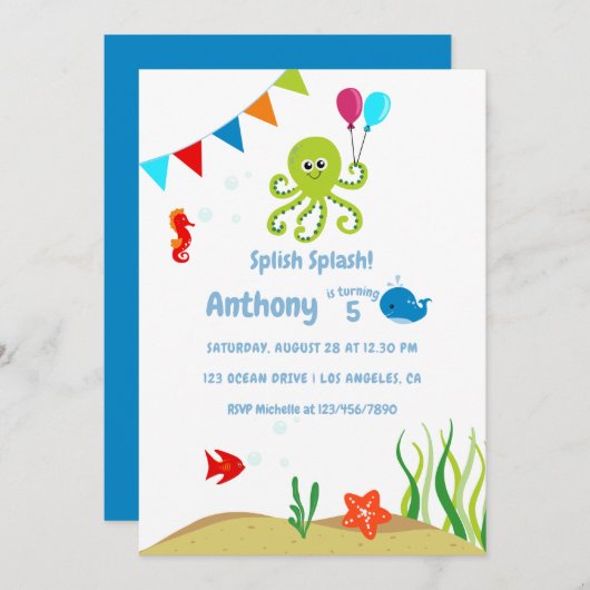 Invitation Sous la fête d'anniversaire du Sea Boy (Devant / Derrière)