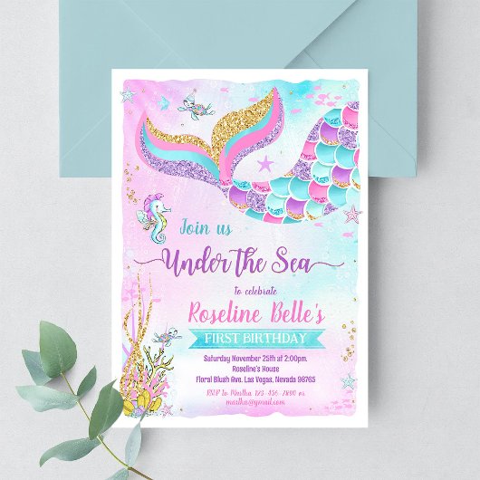 Invitation Sous la Fête de la sirène d'anniversaire de la mer