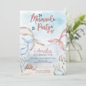 Invitation Sous la Fête des sirènes de mer Aquarelle Annivers (Debout devant)