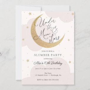 Invitation Sous la lune et les étoiles Sleepover Anniversaire