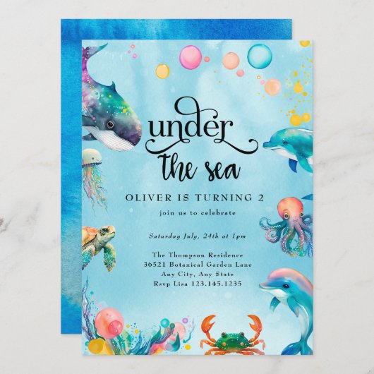 Invitation Sous la mer (Devant / Derrière)