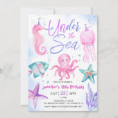 Invitation Sous La Mer ! 10e anniversaire fille rose Océan (Devant)