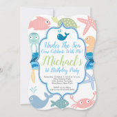 Invitation Sous la mer 1er Anniversaire Poisson, (Devant)