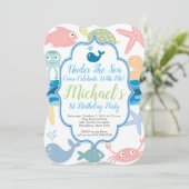 Invitation Sous la mer 1er Anniversaire Poisson, (Debout devant)