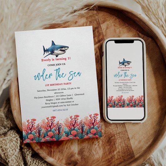 Invitation Sous la mer 1er fête d'anniversaire