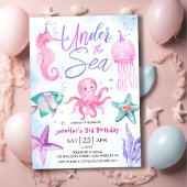 Invitation Sous La Mer ! 3e anniversaire fille rose océan