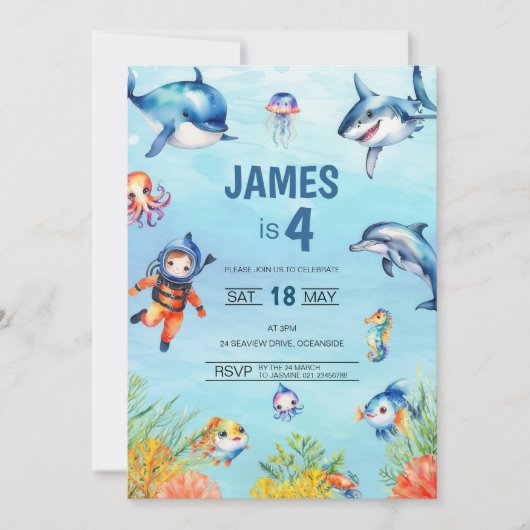 Invitation Sous la mer 4e anniversaire (Devant)