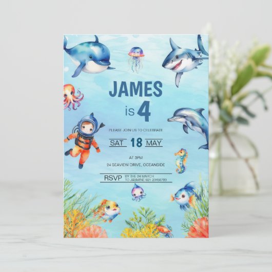 Invitation Sous la mer 4e anniversaire (Debout devant)
