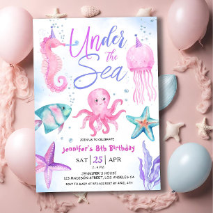 Invitation Sous La Mer ! 8e anniversaire fille rose océan