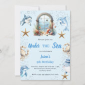 Invitation Sous la mer animaux de l'océan bleu garçon Anniver (Devant)