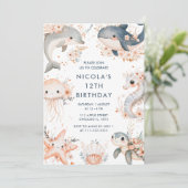 Invitation Sous la mer Animaux fête d'anniversaire (Debout devant)