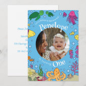 Invitation Sous la mer Animaux mignons 1er anniversaire Photo (Devant / Derrière)