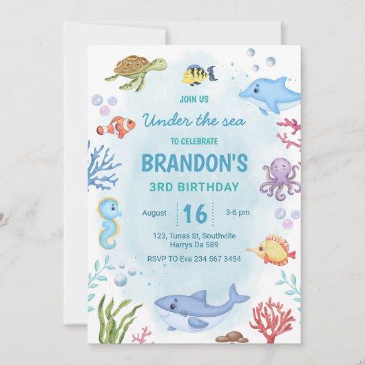 Invitation Sous la mer Anniversaire (Devant)