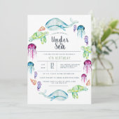 Invitation Sous la mer Anniversaire | Aquarelle de critère oc (Debout devant)