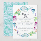 Invitation Sous la mer Anniversaire | Aquarelle de critère oc (Devant / Derrière)