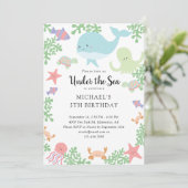 Invitation Sous la mer Anniversaire Cute Pastel Ocean Whale (Debout devant)