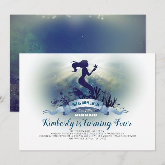 Invitation Sous la mer - Anniversaire de la Sirène et de la S (Devant / Derrière)