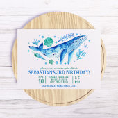 Invitation Sous la mer Aquarelle Baleine bleue 3e anniversair
