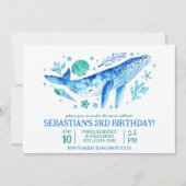 Invitation Sous la mer Aquarelle Baleine bleue 3e anniversair (Devant)